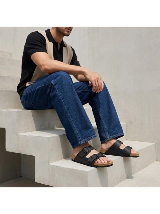 Men\'s Black Lane Cork Footbed Sandals Adjustable Buckle Comfort Slides main image 5